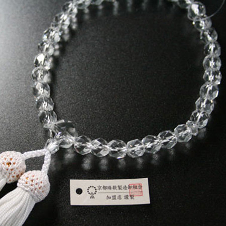 「本水晶8mm切子カット 正絹頭付房」女性用一連数珠